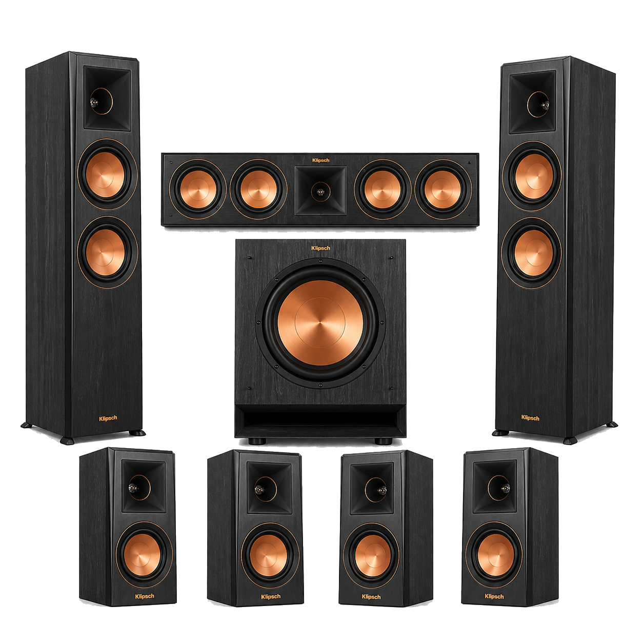 Klipsch Reference Premiere 7.1.2 Dolby Atmos Home Theater System with RP-8060FA II Towers Ebony
