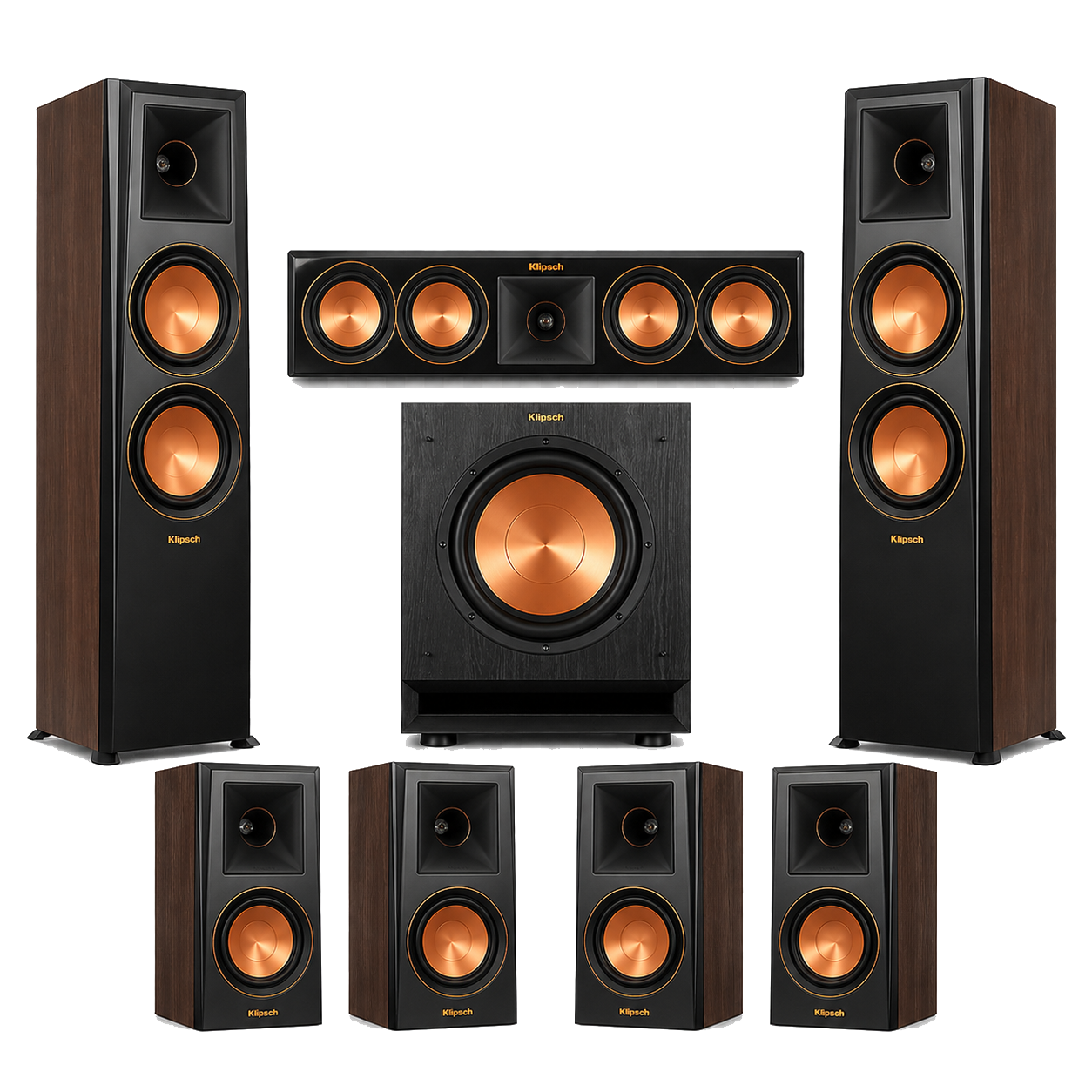 Klipsch Reference Premiere 7.1.2 Dolby Atmos Home Theater System with RP-8060FA II Towers Walnut
