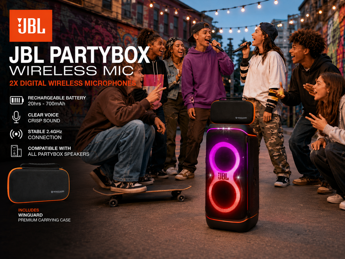 JBL PartyBox Wireless Microphone System 2 Digital Mics with Case