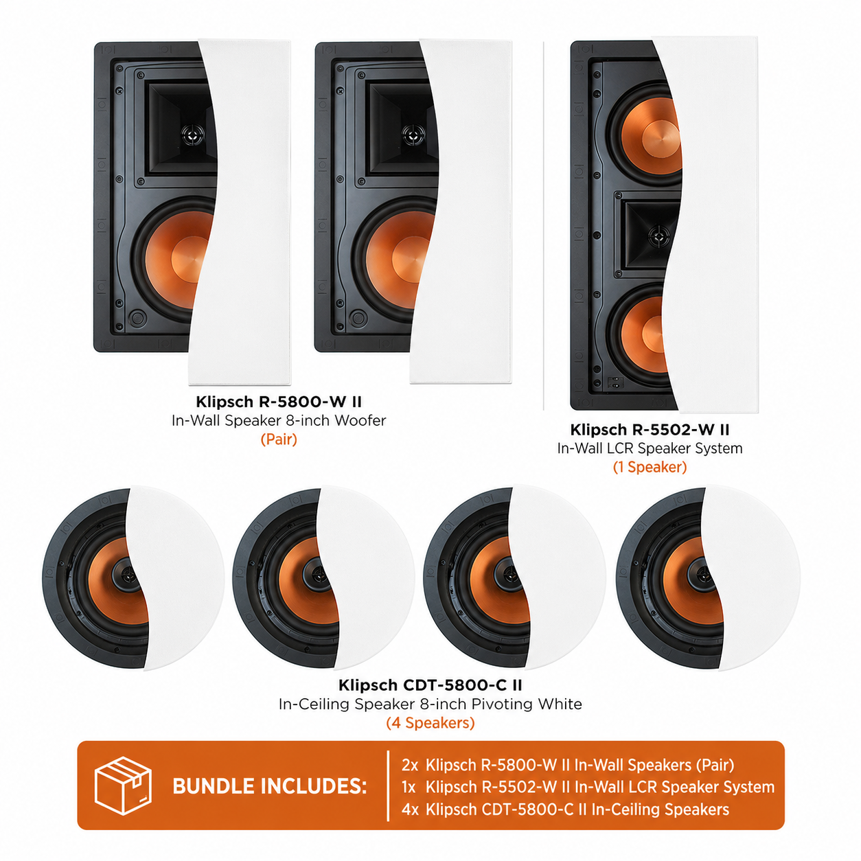 Klipsch 7.1 In-Wall Home Theater System with CDT-5800, R-5502, R-5800-W Speakers